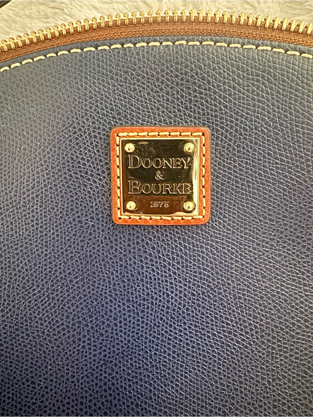 Dooney & Bourke Navy Pebble Leather Crossbody with Brown Trim - Picture 2 of 3